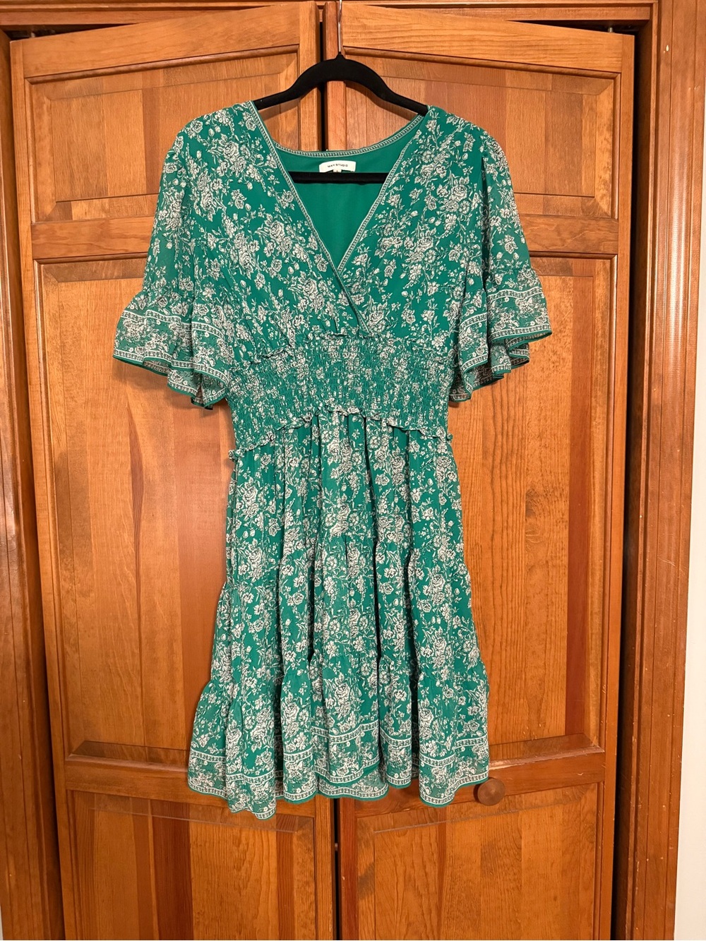 Max Studio Teal Green Embroidered V-Neck Dress